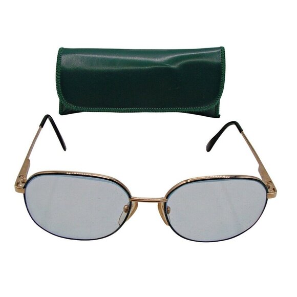 Blue Mayra II Large Frames Eyeglasses Blue Light Filtering Gold Tone w/ Case Vtg - Picture 1 of 12